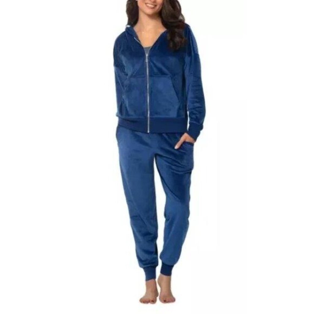 Felina 2 Piece Matching Velour Zip Hoodie Jacket Jogger Pants Set Tracksuit- L